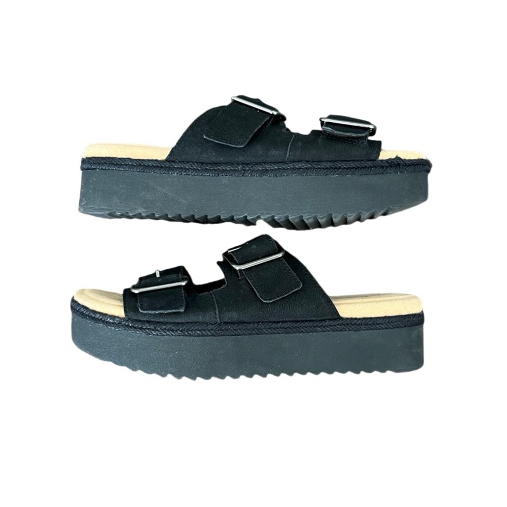 Clarks Black Dual-Buckle Platform Slide Sandals
